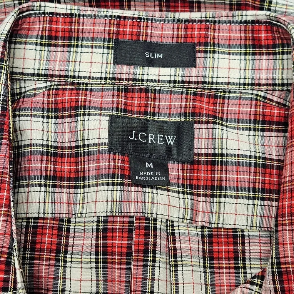 J.CREW Slim Fit Men's Medium Flannel Shirt Red Black White Tartan Plaid‎ L/S EUC